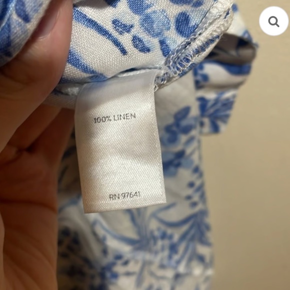 J. Jill Love Linen Pineapple Palm White Blue Midi Dress - Picture 2 of 7